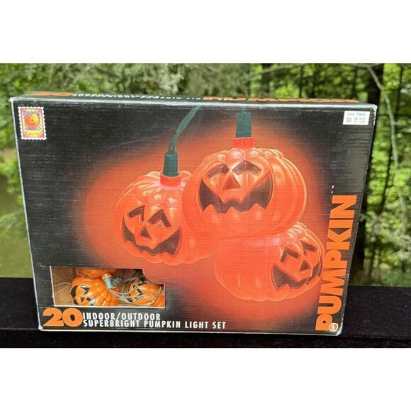 Vintage 1996 Blow Mold 20 String Lights Pumpkin Halloween Decor In Box! - Picture 1 of 4